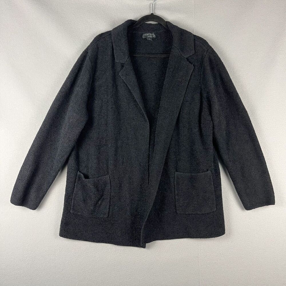 Barefoot Dreams Cardigan Womens 2X Black Double Knit Notch Collar Sweater Cozy